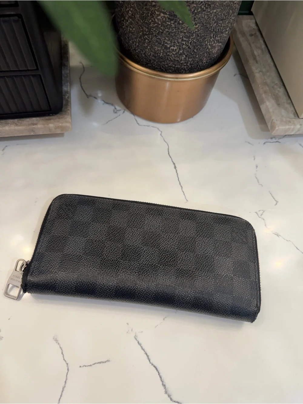 Louis Vuitton Black Checkered Zip Wallet